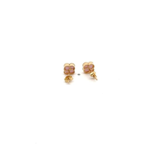 18K Gold Earrings Flower Very Light Pink Rose Quartz - Picture 9 of 9